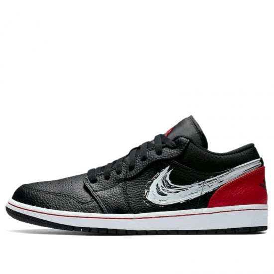 Jordan 1 Low "Brushstroke Swoosh Black" Dámské/Pánské Boty DA4659-001