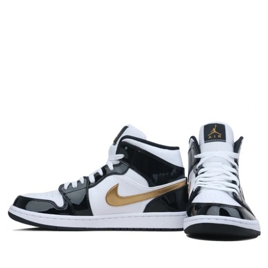 Jordan 1 Mid "Patent Black White Gold" Dámské/Pánské Boty 852542-007